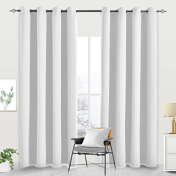 Blackout Curtains for Bedroom Thermal Insulated Light Blocking Room Darkening Curtains Solid Grommet Window Drapes for Living Room, Set of 2 Curtain Panels 52 W x 84 L inch Long Ash White