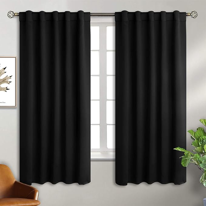 BGment Halloween Black Blackout Curtains 63 inch Length for Bedroom - Rod Pocket and Back Tab Thermal Insulated Room Darkening Curtains for Living Room, 2 Window Curtains, 42 x 63 Inch