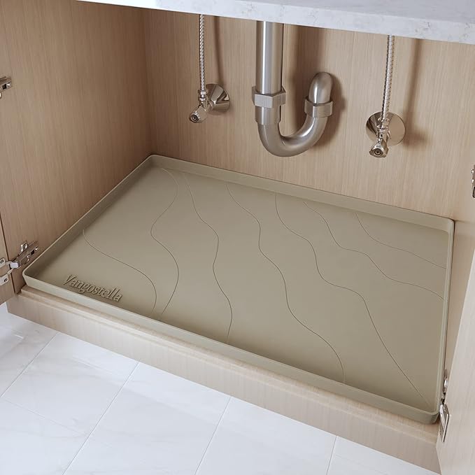Heavy Duty Silicone Under Sink Mat for Kitchen&Bathroom 25" x 19", Waterproof Under Sink Rubber Mat Drip Tray, Raised Edge Under Sink Liner,Prevent Drips, Leaks, Spills,Brown