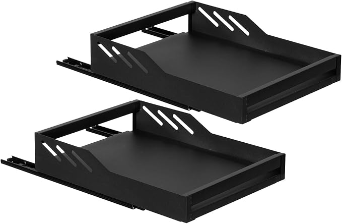 Basicwise Expandable Large Deep Drawer Organizer Adjustable Pull-Out Cabinet Storage Tray for Kitchen Organization Ideal for Cookware Dinnerware Food Containers Bakeware & Pantry Essentials, Set of 2