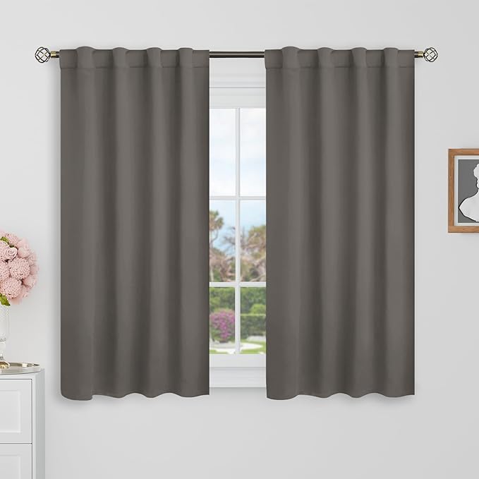 BGment Grey Short Blackout Curtains 40 Inch Length for Bedroom - 34 x 40 inch Small Windows Curtains Thermal Insulated Room Darkening Rod Pocket and Back Tab Drapes for Kitchen/Cafe Room, 2 Panels