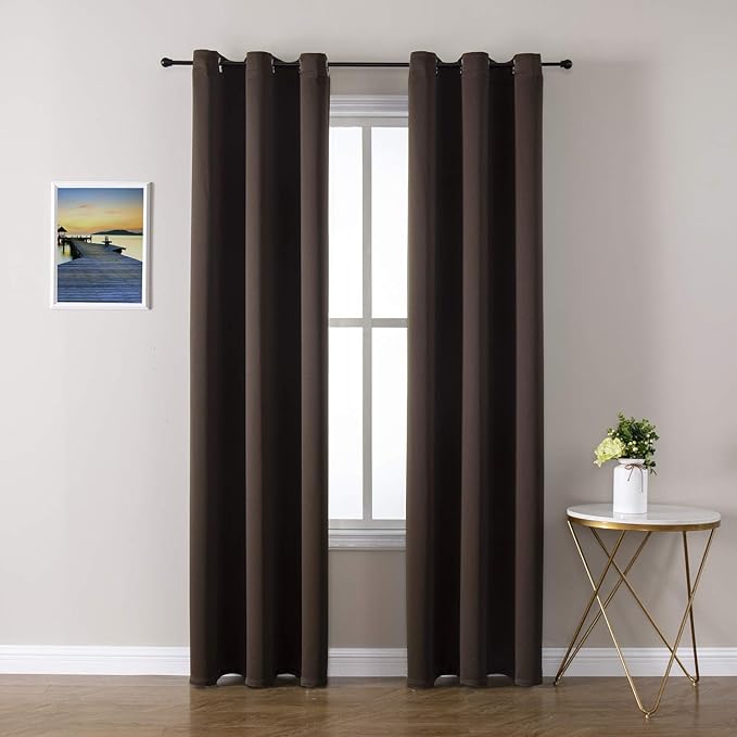 ChrisDowa Grommet Blackout Curtains for Bedroom and Living Room - 2 Panels Set Thermal Insulated Room Darkening Curtains (Brown, 42W x 84L)