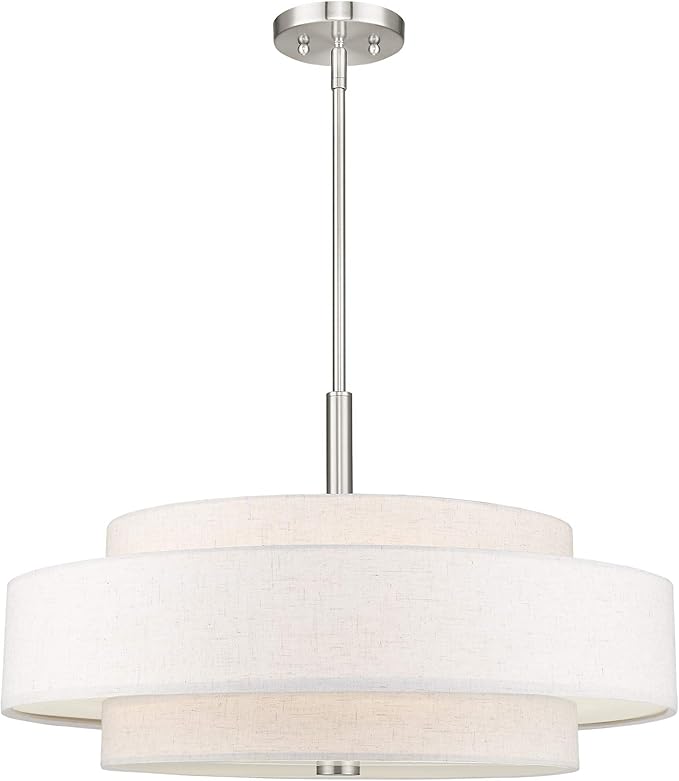 Livex Lighting Fabric Shade 52138-91 Meridian 5 Light Brushed Nickel Pendant