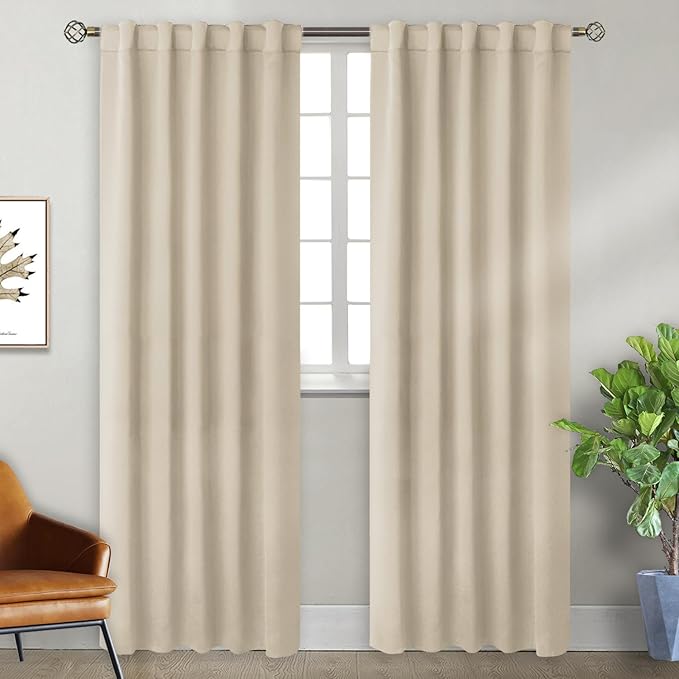 BGment Champagne Blackout Curtains 84 Inches Long - Rod Pocket and Back Tab Thermal Insulated Room Darkening Bedroom Drapes for Living Room, 2 Window Curtain Panels, 42 x 84 Inches,Champagne