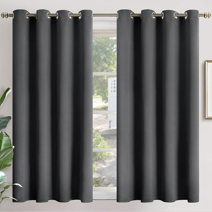 YoungsTex Dark Grey Blackout Curtains 45 Inches Length - Thermal Insulated with Grommet Room Darkening Curtain Drapes for Bedroom Kitchen, 2 Panels, 52 x 45 Inch