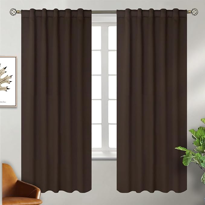 BGment Rod Pocket and Back Tab Blackout Curtains for Bedroom - Thermal Insulated Room Darkening Curtains for Living Room, 2 Window Curtain Panels (42 x 72 Inch, Brown)