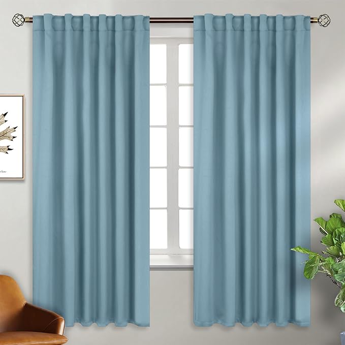 BGment Rod Pocket and Back Tab Blackout Curtains for Bedroom - Thermal Insulated Room Darkening Curtains for Living Room, 2 Window Curtain Panels (52 x 72 Inch, Greyish Blue)
