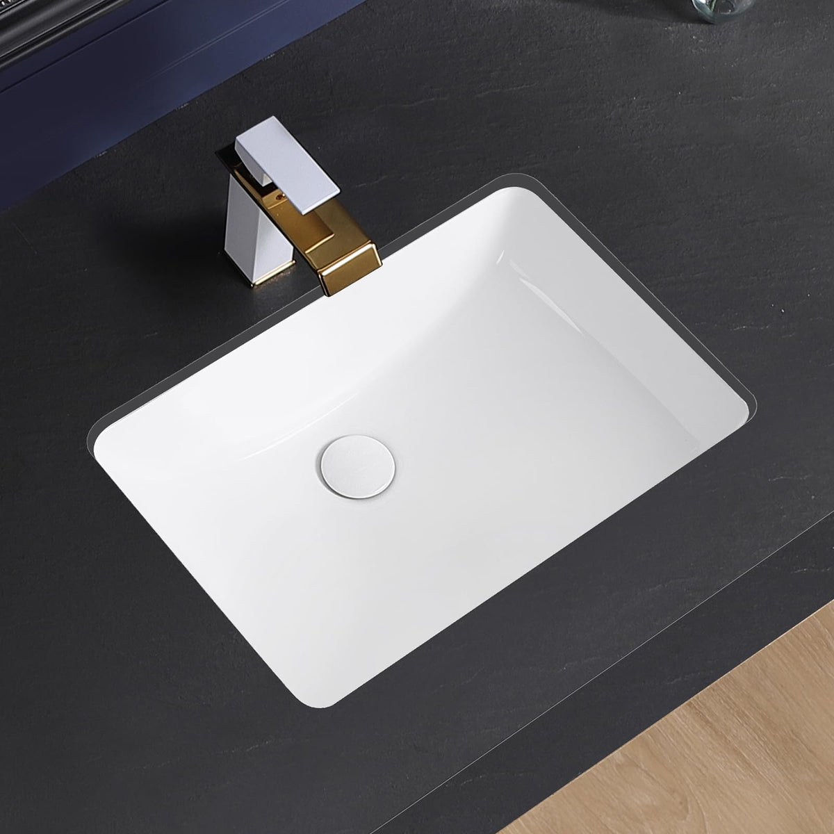 KMOEM Undermount Bathroom Sink 21x15 Inch Small Bathroom Sink White Porcelain Ceramic Bathroom Under Counter Lavatory Vanity Sink Basin Rectangular Undermount Sinks with Overflow