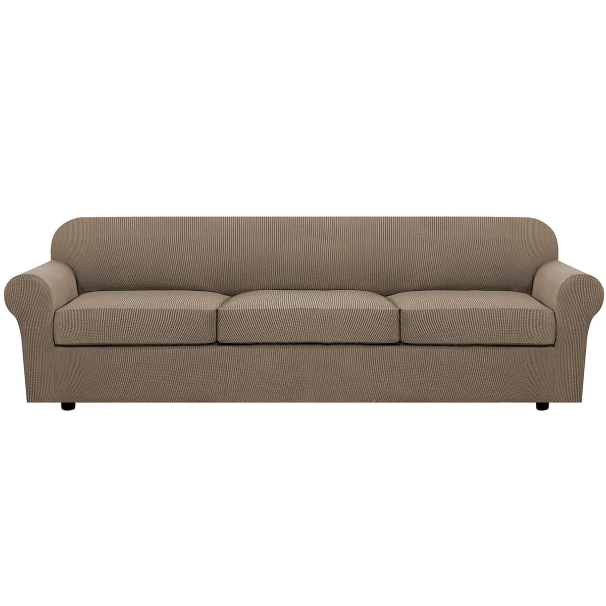 H.VERSAILTEX 4 Piece Stretch Sofa Covers for 3 Cushion Couch Furniture Slipcovers for Living Room (1 Base Cover Plus 3 Seat Cushion Covers) Jacquard Fabric Cover (XL Sofa, Macchiato)