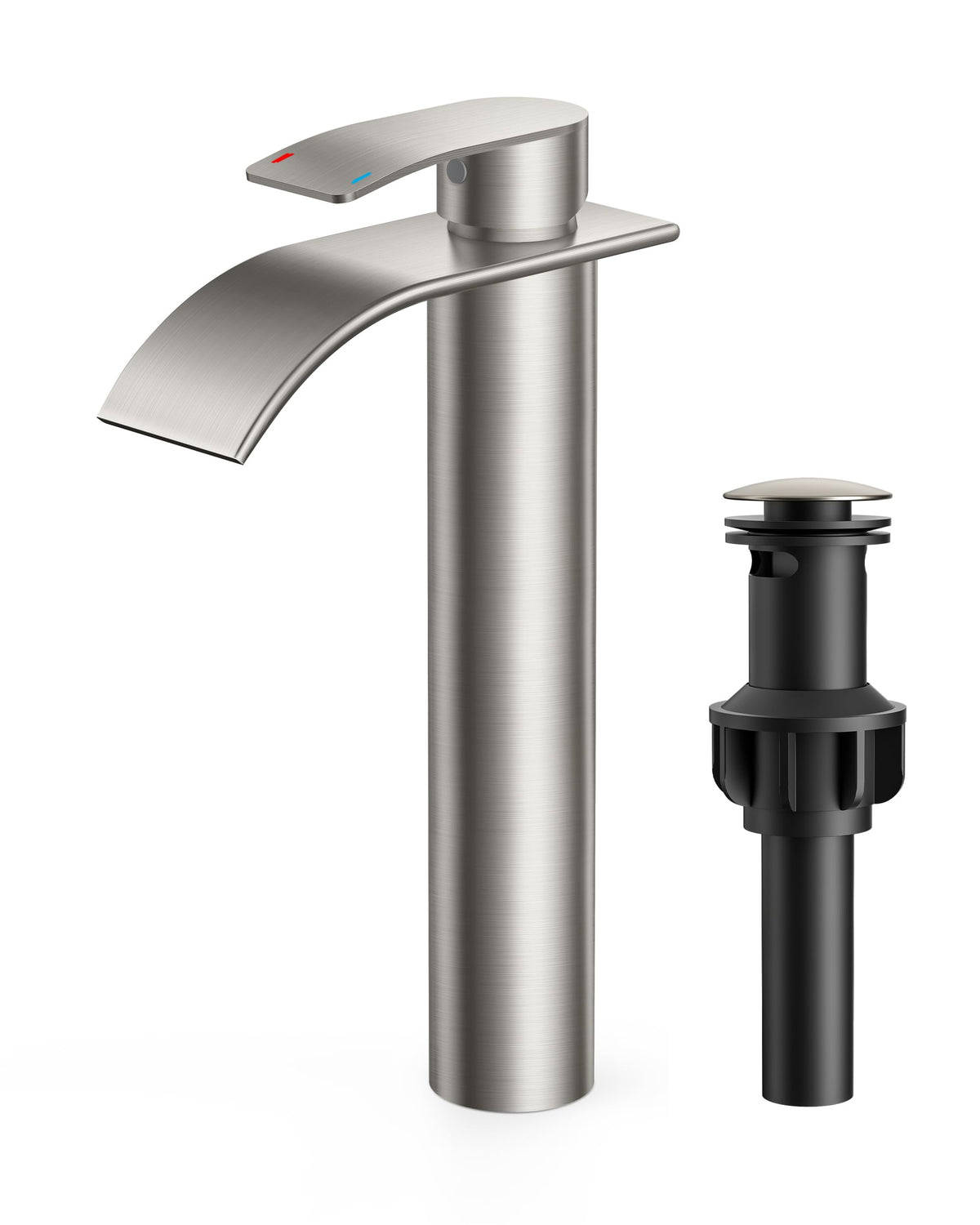FORIOUS Vessel Sink Faucet 1 Hole Single Handle Waterfall Brushed Nickel