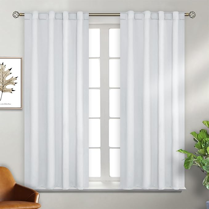BGment White Curtains for Bedroom - 38 x 54 inch Rod Pocket and Back Tab Thermal Insulated Room Darkening Curtains for Living Room, 2 Panels Set, Greyish White