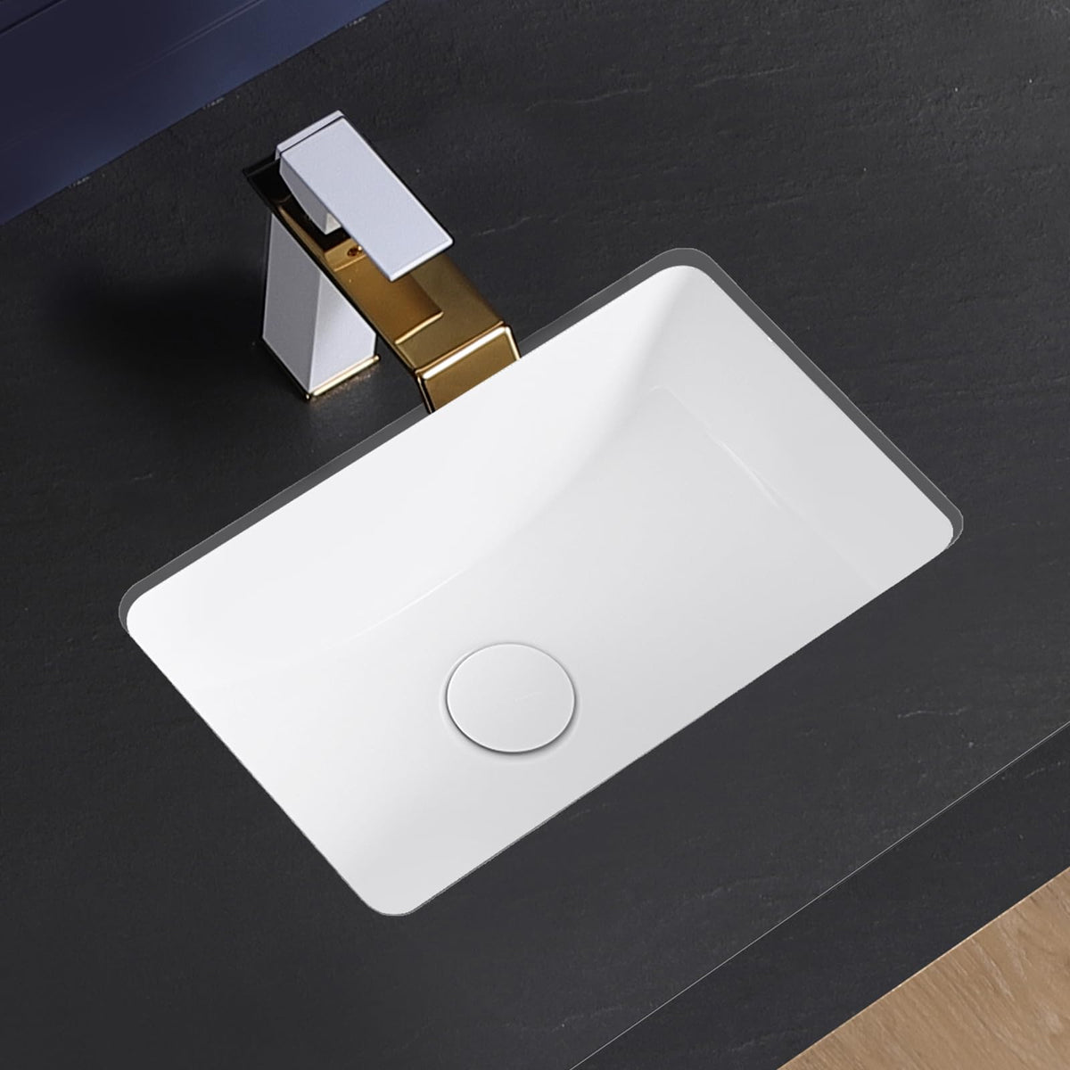 KMOEM Undermount Bathroom Sink 17x11 Inch Small Bathroom Sink White Porcelain Ceramic Bathroom Under Counter Lavatory Vanity Sink Basin Rectangular Undermount Sinks with Overflow