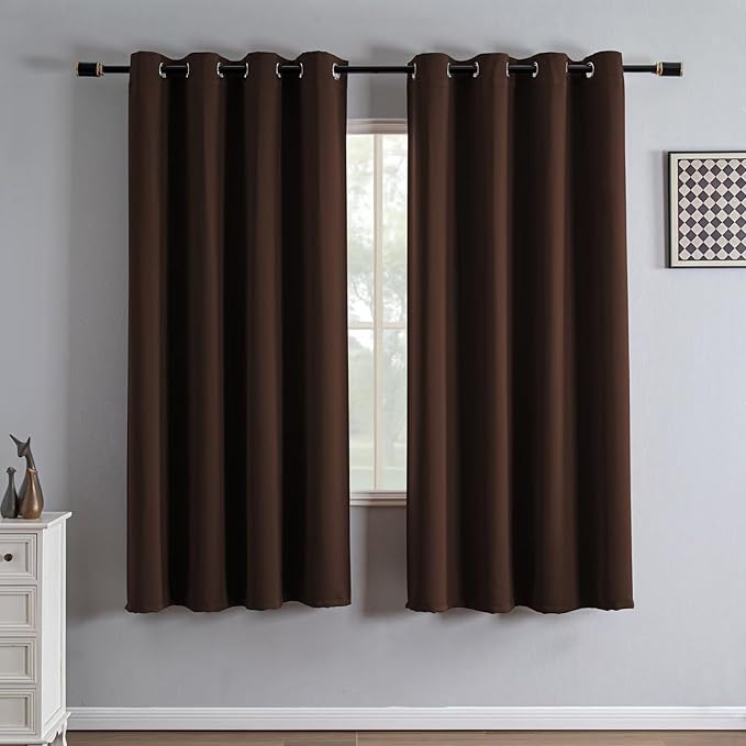 Blackout Curtains 72 Inch Length 2 Panels Set, Black Out Curtains for Bedroom 72 Inch Long, Grommet Energy Saving Room Darkening Drapes for Living Room Window Chocolate(W52 x L72)