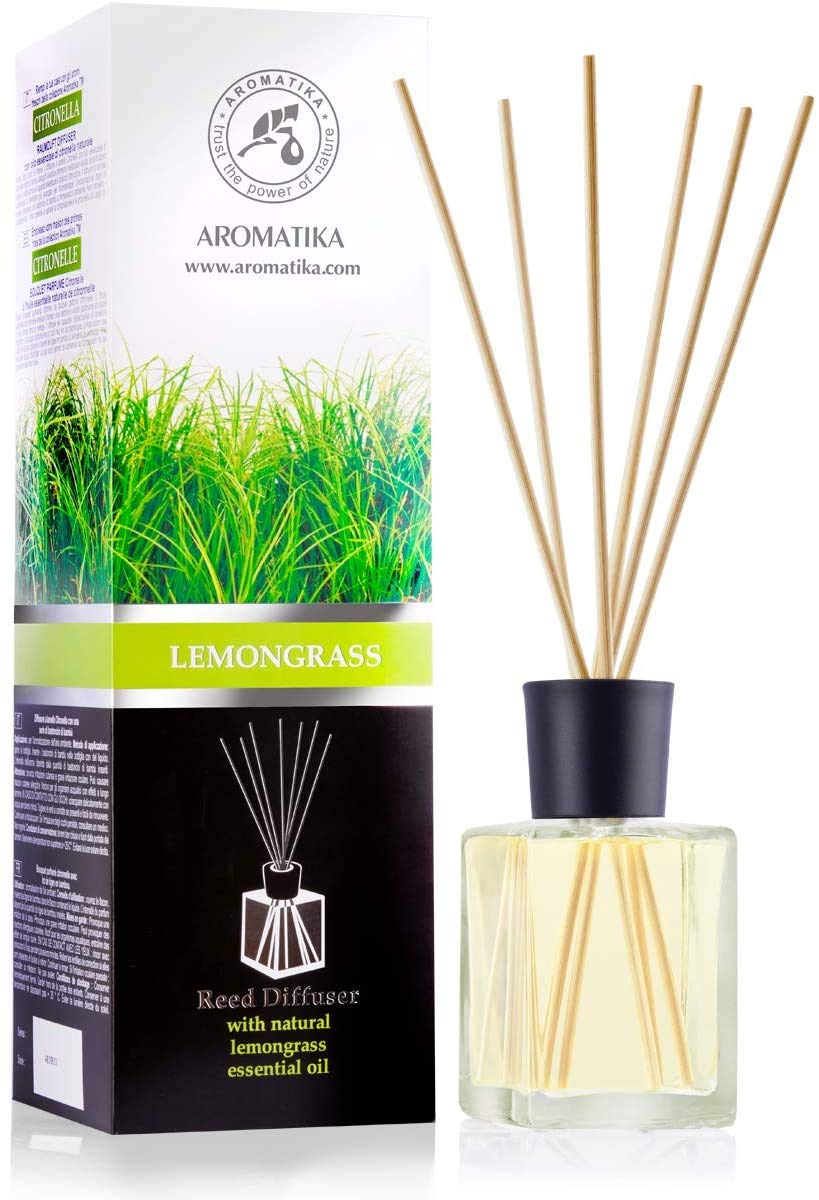 Lemongrass Reed Diffuser w/Natural Essential Lemongrass Oil 17 Fl Oz (500ml) - Intensive - Fresh and Long Lasting Fragrance - Scented Reed Diffuser - Diffuser Gift Set w/Bamboo Sticks