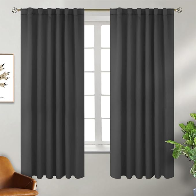 BGment Rod Pocket and Back Tab Blackout Curtains for Bedroom - Thermal Insulated Room Darkening Curtains for Living Room, 2 Window Curtain Panels (52 x 63 Inch, Dark Grey)