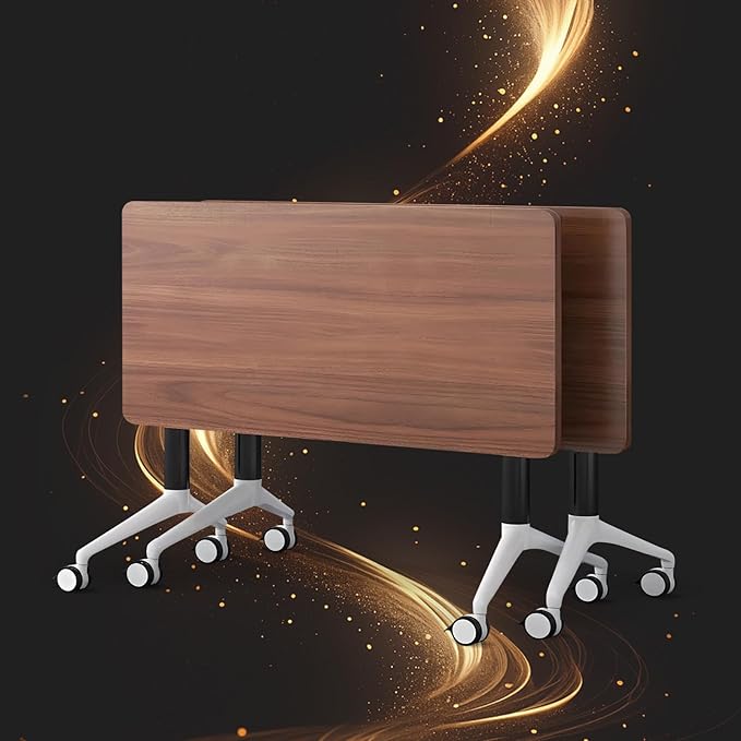 Conference Table, Folding Conference Room Tables, Modern Flip Top Seminar Training Meeting Table with Wheels, Modular Foldable Conference Tables for Home Office Classr (Brown 2 Pack 70.8inch)
