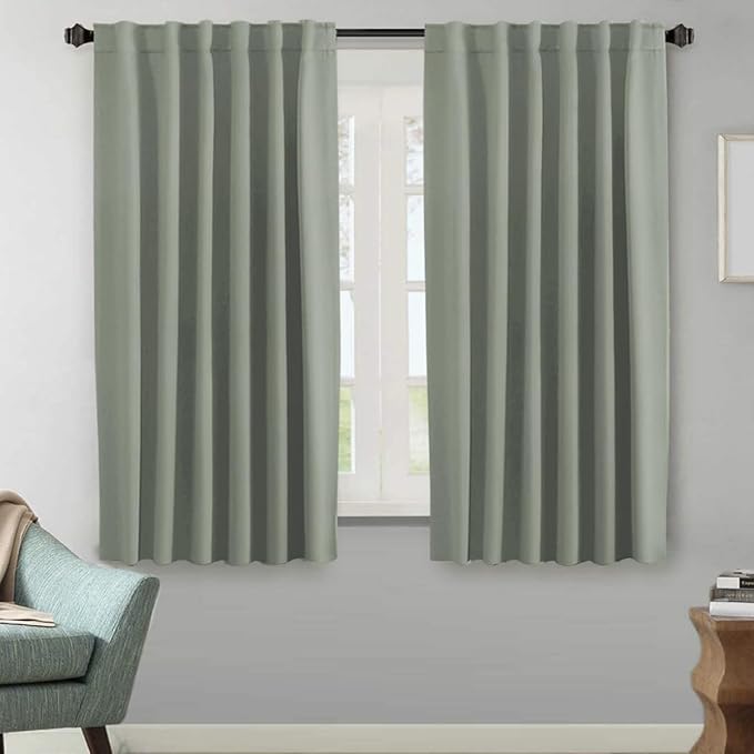 H.VERSAILTEX Blackout Curtains Thermal Insulated Window Treatment Panels Room Darkening Blackout Drapes for Living Room Back Tab/Rod Pocket Bedroom Draperies (2 Panels, Sea Grass, 52 x 63 Inch)