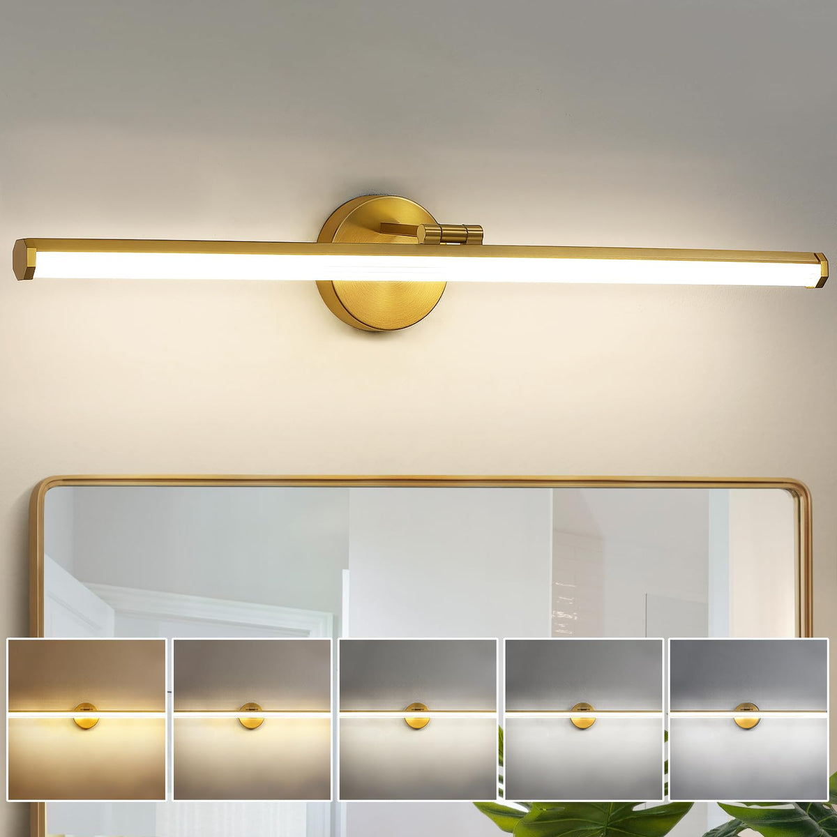 KAISITE Bathroom Lighting Fixture Over Mirror - 30 Inch Gold Vanity Light 24W 5CCT Dimmable Modern LED Vanity Light Fixture Rotatable Bath Vanity Light Bar for Bathroom