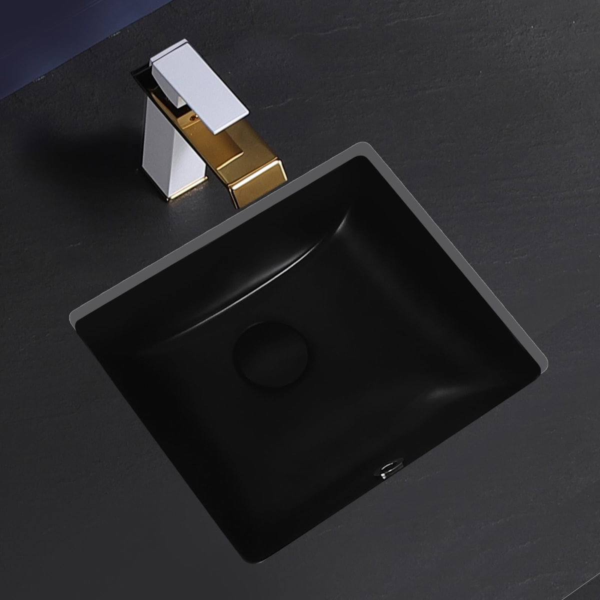KMOEM Small Black Undermount Bathroom Sink 14.4x12.7 Inch Vessel Sink Matte Black Bathroom Under Counter Lavatory Vanity Sink Basin Rectangular Porcelain Ceramic Undermount Sinks with Overflow