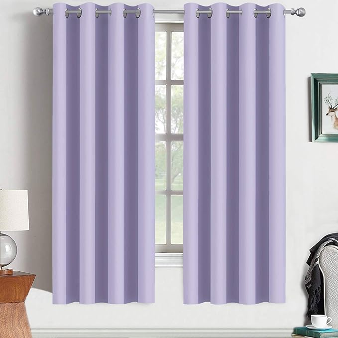 Yakamok Room Darkening Grommet Thermal Insulated Blackout Window Curtains with 2 Tie Backs Included 52" W x 63" L (Set of 2 Panels,Lilac)