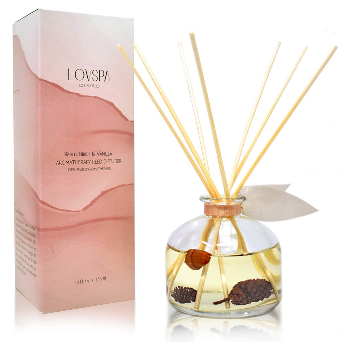 LOVSPA Reed Diffuser Set, White Birch & Vanilla Scented Oil Diffuser with Sticks, Home Fragrance Accessories for Bathroom Shelf Decor, Aroma Diffusers for Home or Office Fall Decor, USA Made
