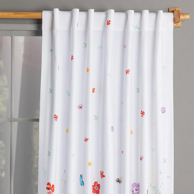 Maison d'Hermine Curtains for Living Room 100% Cotton 108 inch Length One Panel Window Toile Curtains for Bedroom with Loop & Rod Pockets, Gifts for Mothers Day (Summer Whisper, 50" W x 108" L)