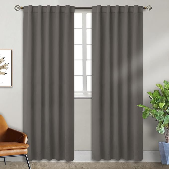 BGment Blackout Curtains 84 inches Long - Rod Pocket and Back Tab Thermal Insulated Room Darkening Curtains for Living Room, 42 x 84 Inch, 2 Window Curtain Panels, Grey
