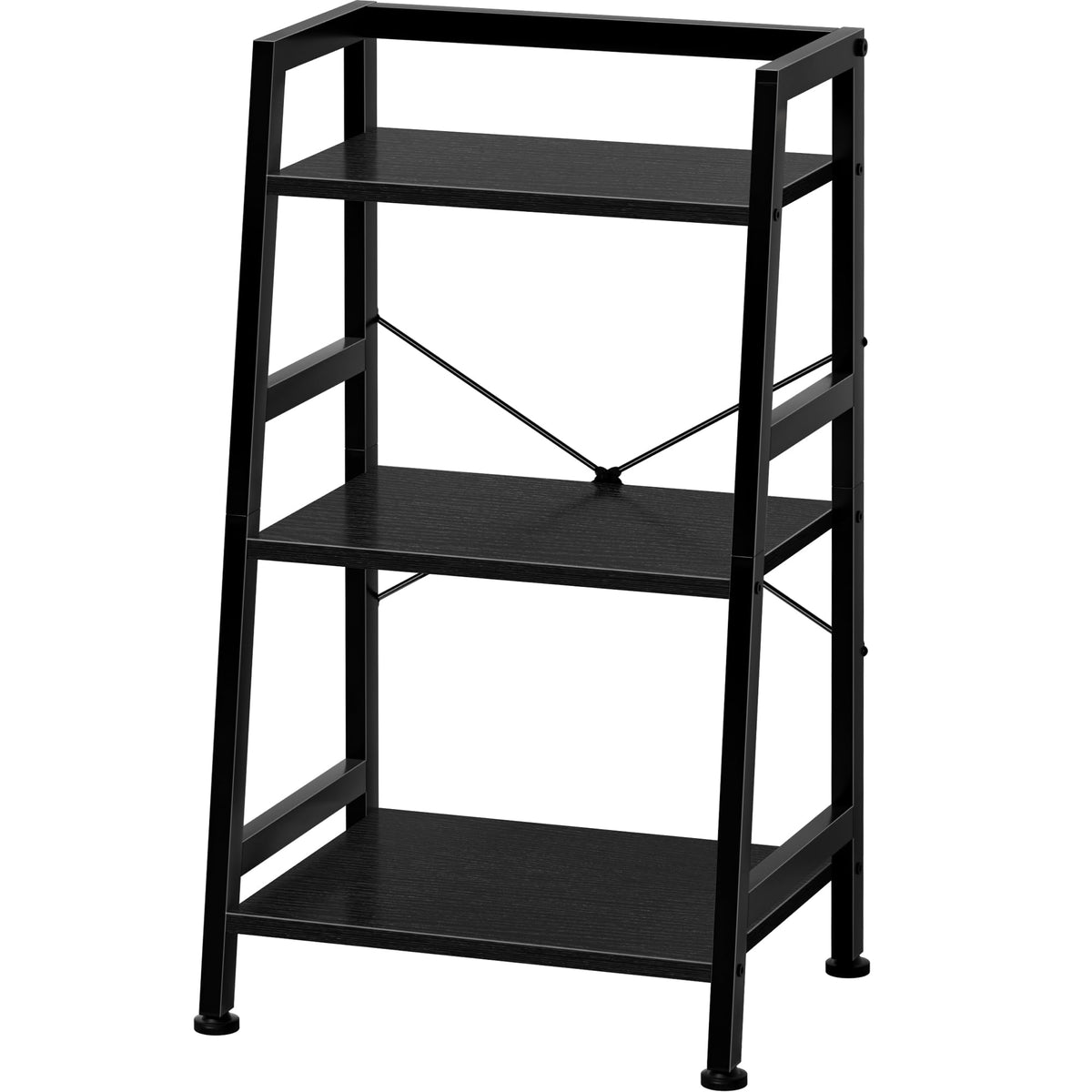 Homedawn 3-Tier Bookshelf, Ladder Shelf, Stand up Shelves, Industrial Bookcase with Steel Frame, Metal Small Bookcase, for Living Room, Home Office, Kitchen, Bedroom, Industrial Style（Black）