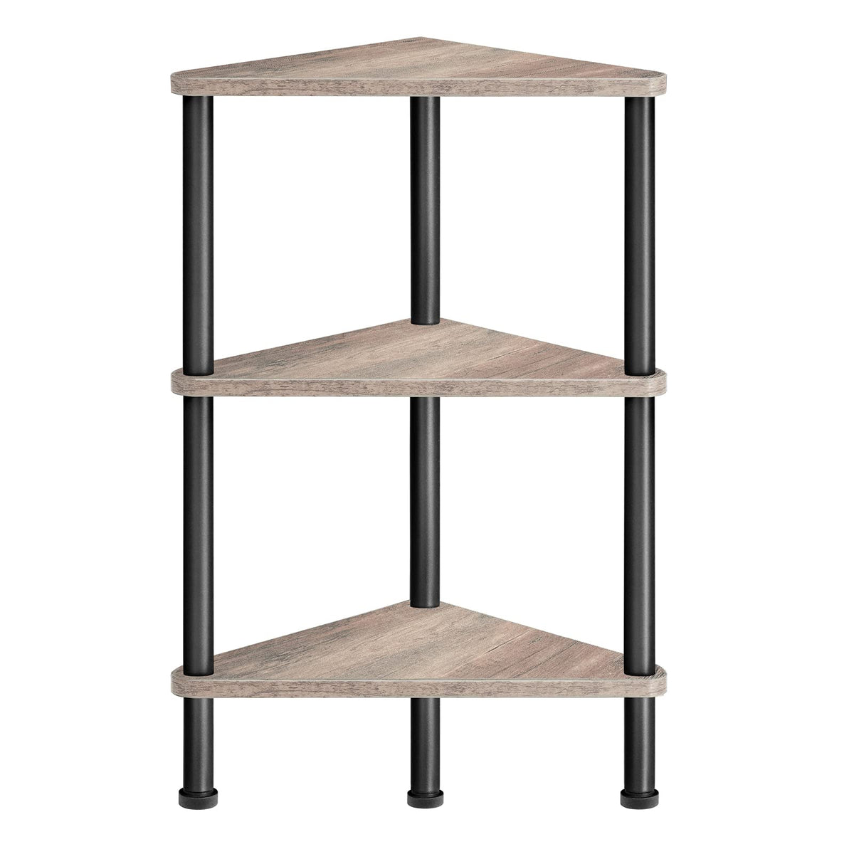 HOOBRO Corner Shelf Stand, Industrial 3-Tier Wall Corner Bookshelf with Metal Frame, Plant Display Shelf, Bookcase for Small Spaces, Living Room, Greige and Black BG30CJ01