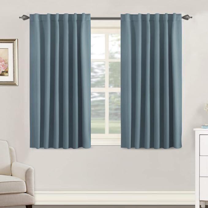H.VERSAILTEX Blackout Curtains Thermal Insulated Window Treatment Panels Room Darkening Blackout Drapes for Living Room Back Tab/Rod Pocket Bedroom Draperies, 52 x 45 Inch, Stone Blue, 2 Panels