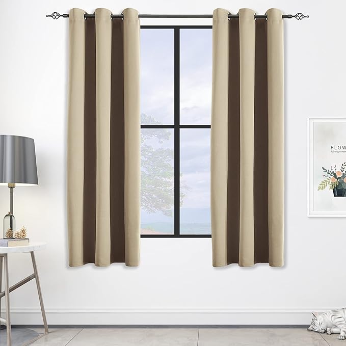 Blackout Curtains for Bedroom Thermal Insulated Light Blocking Room Darkening Curtains Solid Grommet Window Drapes for Living Room, Set of 2 Curtain Panels 42 W x 54 L inch Long Beige