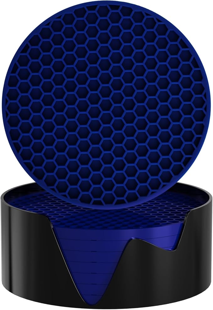 Silicone Coasters [8 Pack] with Holders Drink Coasters, for Hot or Cold Drinks Thickened, Non-Slip, Non-Stick (Blue)
