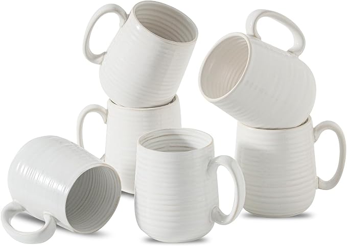 Coffee Mugs, Porcelain 15oz Coffee Cups with Handle for Dad and Mom as Gifts, Ideal for Latte, Milk, Cappuccino, Cocoa, Tea, Dishwasher and Microwave Safe, Set of 6, White