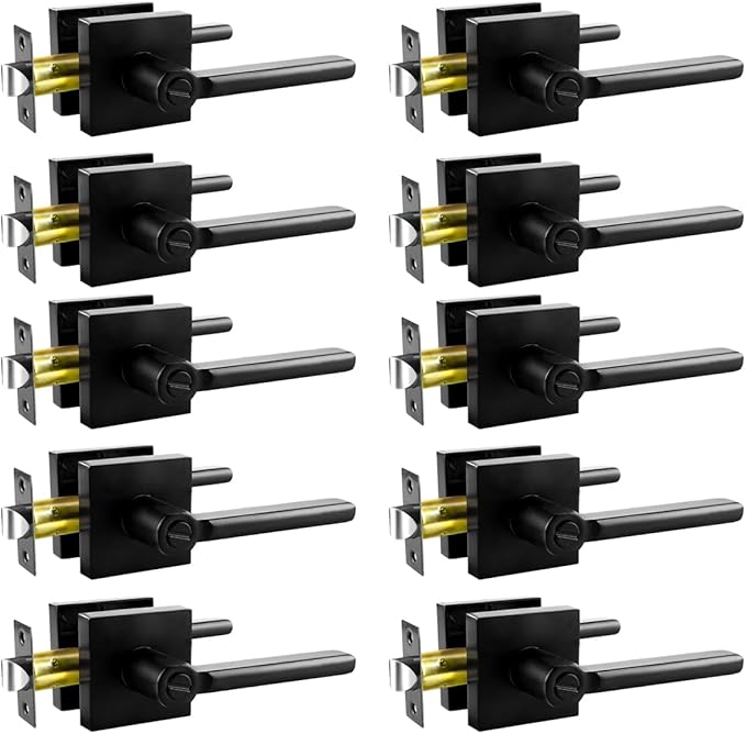 KAMOTA Privacy Door Levers, 10 Pack Matte Black Door Handles, Interior Keyless Door Lock, Left and Right Hand Reversible Doorknob, for Bed and Bathroom