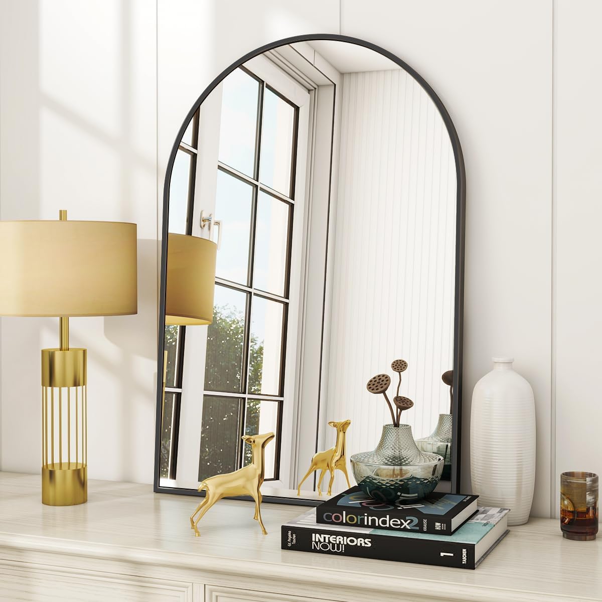 VooBang Arched Wall Mirror, 24 x 36 inch Arch Bathroom Mirror Black