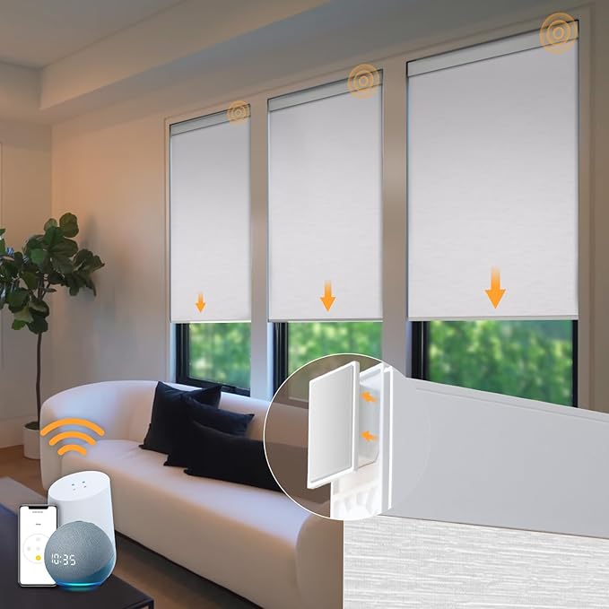 Motorized Blinds No Drill Automatic Blinds for Windows Cordless Roller Shades Electric Blinds with Remote Control Smart Blinds (0.5inches)