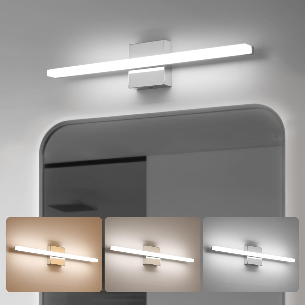 Combuh Modern Bathroom Vanity Light Fixtures, Chrome Wall Lamp Above Mirror