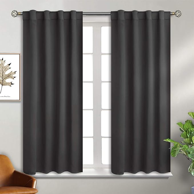 BGment Rod Pocket and Back Tab Blackout Curtains for Bedroom - Thermal Insulated Room Darkening Curtains for Living Room, 2 Window Curtain Panels (38 x 54 Inch, Dark Grey)
