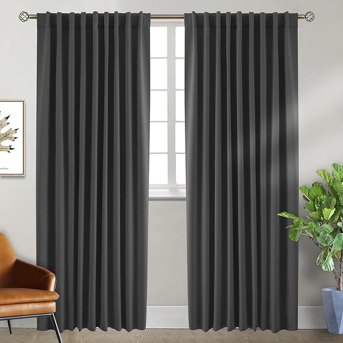 BGment Rod Pocket and Back Tab Blackout Curtains for Bedroom - Thermal Insulated Room Darkening Curtains for Living Room, 2 Window Curtain Panels (70 x 84 Inch, Dark Grey)