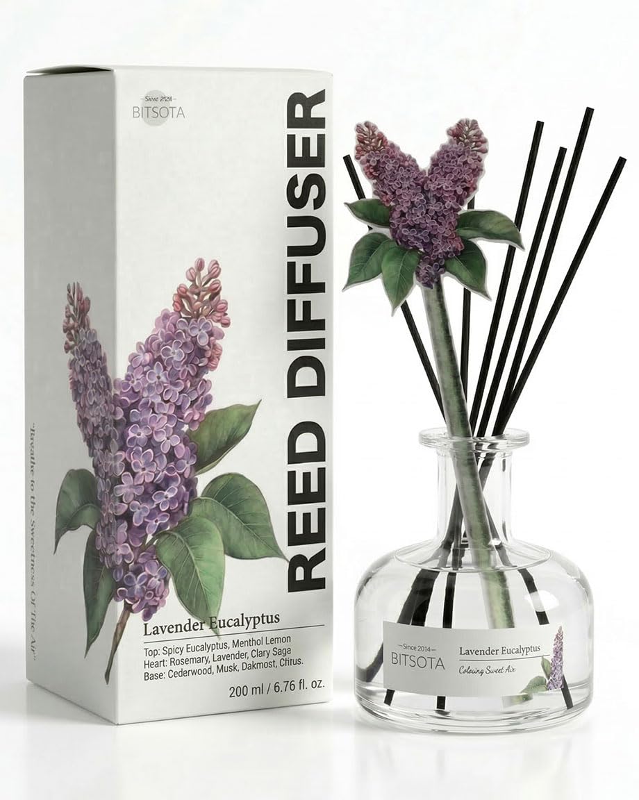 BITSOTA Reed Diffuser Set for Bathroom & Home, Long Lasting Essential Oil Aroma, Glass Bottle Home Fragrance with Sticks, Ideal Gift for Woman