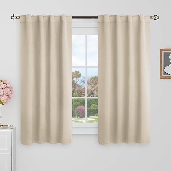BGment Champagne Blackout Curtains 48 Inch Length for Cafe - 34 x 48 inch Room Darkening Curtains Thermal Insulated Rod Pocket and Back Tab Short Curtain for Bedroom/Kitchen Window, Set of 2 Panels
