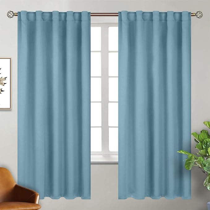 BGment Rod Pocket and Back Tab Blackout Curtains for Bedroom - Thermal Insulated Room Darkening Curtains for Living Room, 2 Window Curtain Panels (42 x 72 Inch, Greyish Blue)