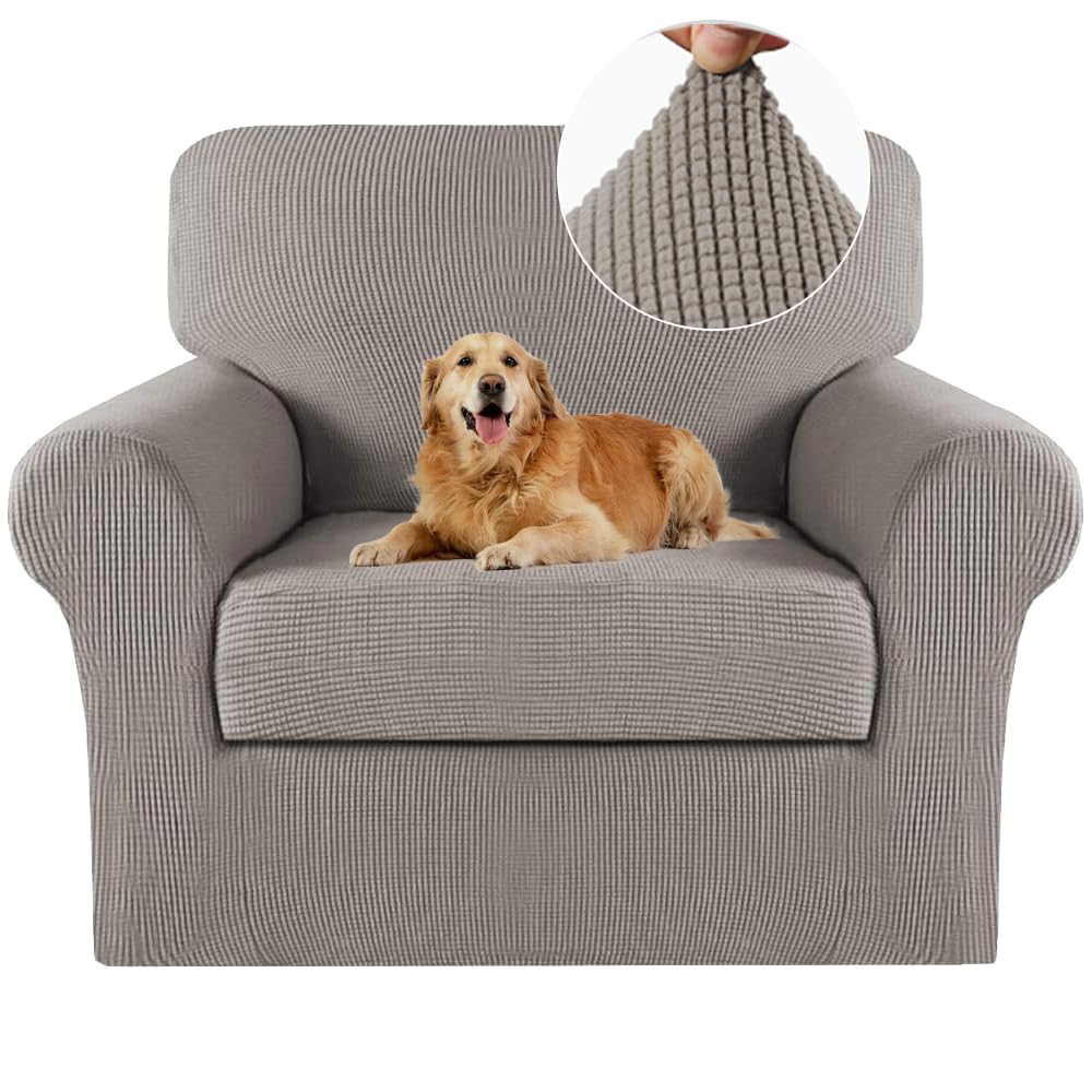 Turquoize 2 Piece Chair Covers Chair Slipcovers for Living Room Armchair Sofa Covers Chair Couch Cover with Arms Washable Furniture Protector for Chairs Feature Thick Jacquard Fabric (Chair, Taupe)