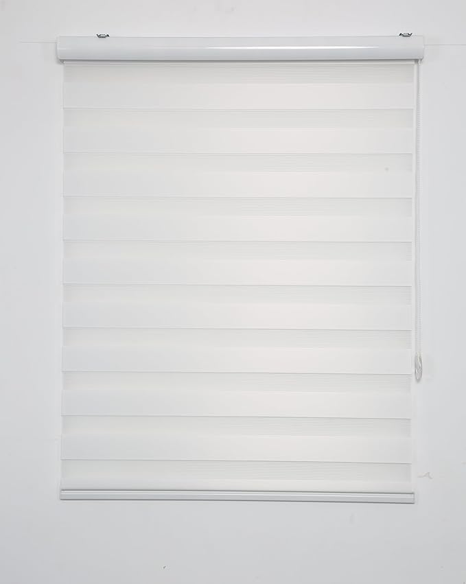 Shadesu Custom Size Zebra Blinds for Windows, 20" W x 72 H, White, Dual Layer Free-Stop Zebra Shades, Light Control for Day and Night, Sheer Blinds for Indoor Windows, Bedroom, Kitchen