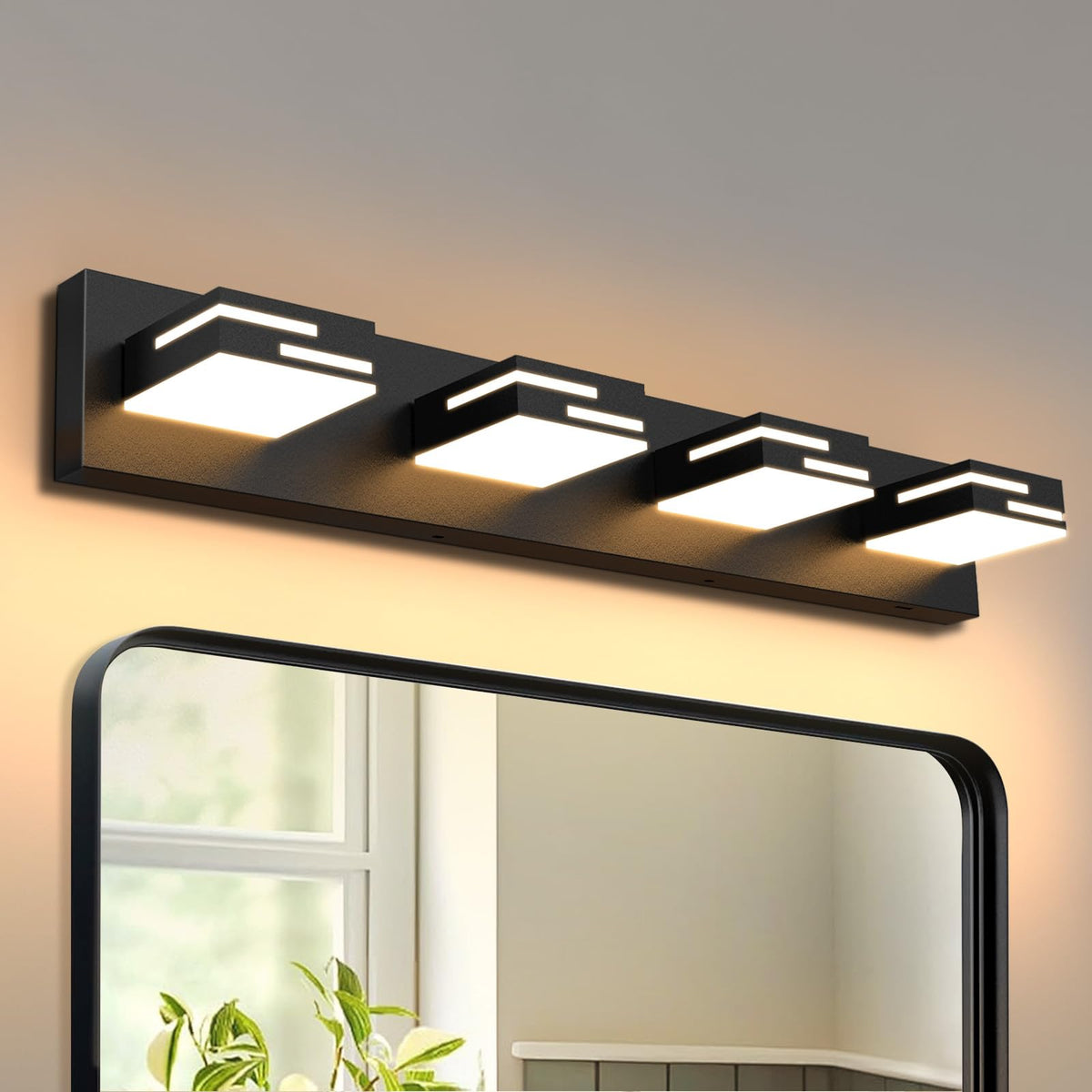 LKHF LED Modern Bathroom Vanity Light Fixtures, Dimmable Matte Black Vanity Lights for Bathroom Lighting Fixtures Over Mirror, with 360° Rotatable Acrylic Heads 4-Light 30-inch 5CCT