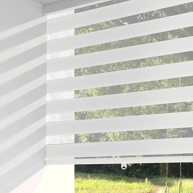 Shadesu Cordless Zebra Blinds for Windows, 79" W x 72" H, White, Dual Layer Free-Stop Zebra Shades, Light Control for Day and Night, Sheer Blinds for Indoor Windows, Bedroom, Kitchen