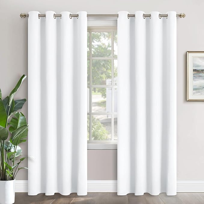 YoungsTex White Curtains 84 Inches Length Grommet Privacy Living Room White Window Drapes Thermal Insulated for Sliding Door Dining Bedroom, 2 Panels, 52 x 84 Inch