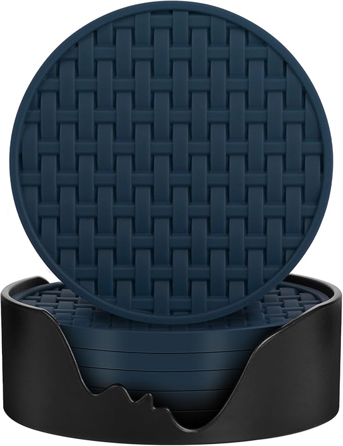 4 Inch Drink Coasters Set of 6, Blue Silicone Heat Resistant Mats, Waterproof Non-Stick Cup Pads, Ideal for Coffee Mugs, Beverage Cups - Home Office & Kitchen Use