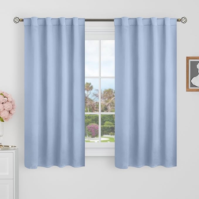 BGment Blackout Curtains 48 Inches Long for Bedroom - 38 x 48 inch Curtains Rod Pocket and Back Tab Thermal Insulated Room Darkening Curtains for Kitchen/Cafe Room, 2 Window Panels, Spa Blue