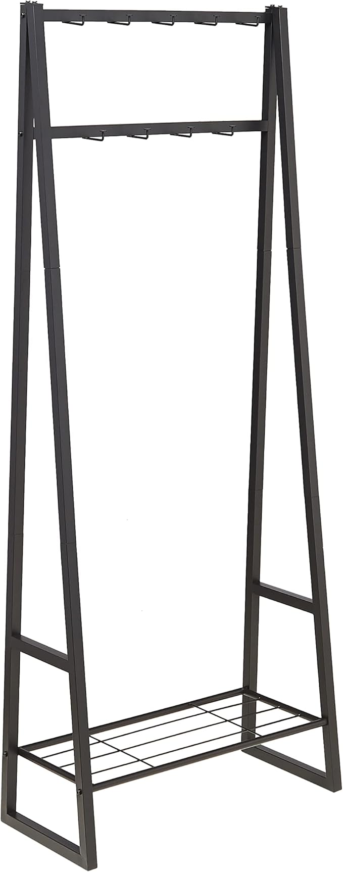 Amazon Basics 9 Hooks Coat Rack, Hallstand Entryway Shoe Bench with Metal 1-Tier Shelf, 13" D x 27.6" W x 69" H, Black